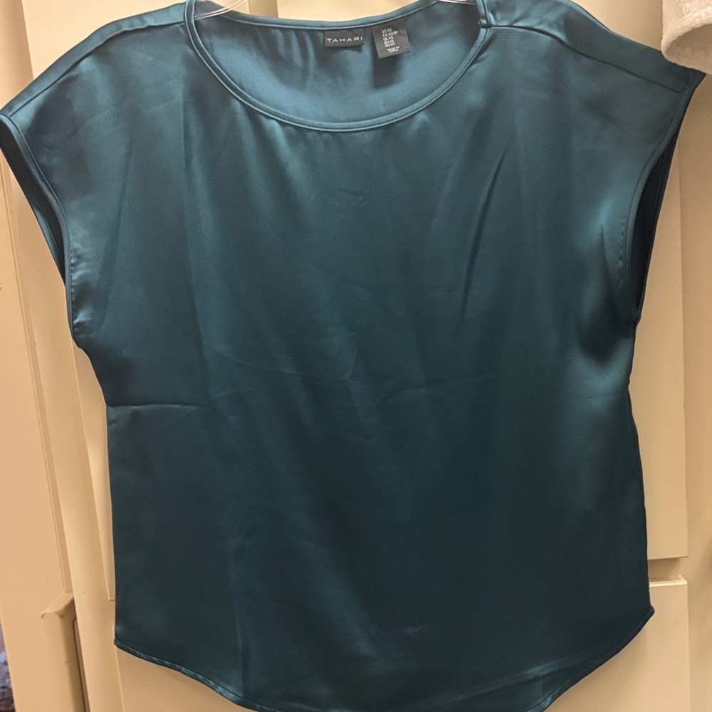 Tahari Satin Teal Short-Sleeve Blouse